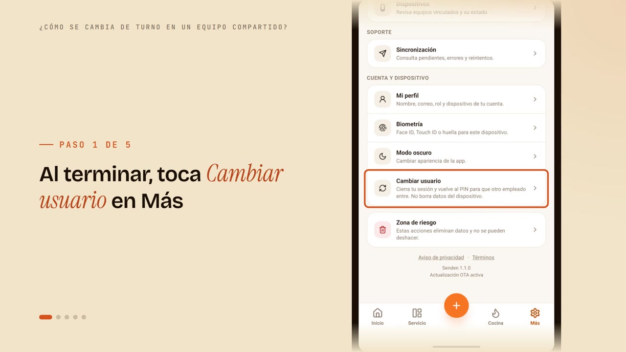 ¿Cómo se cambia de turno en un equipo compartido?