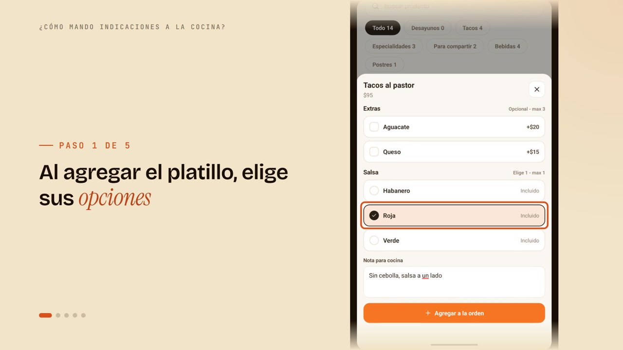 ¿Cómo mando indicaciones a la cocina?